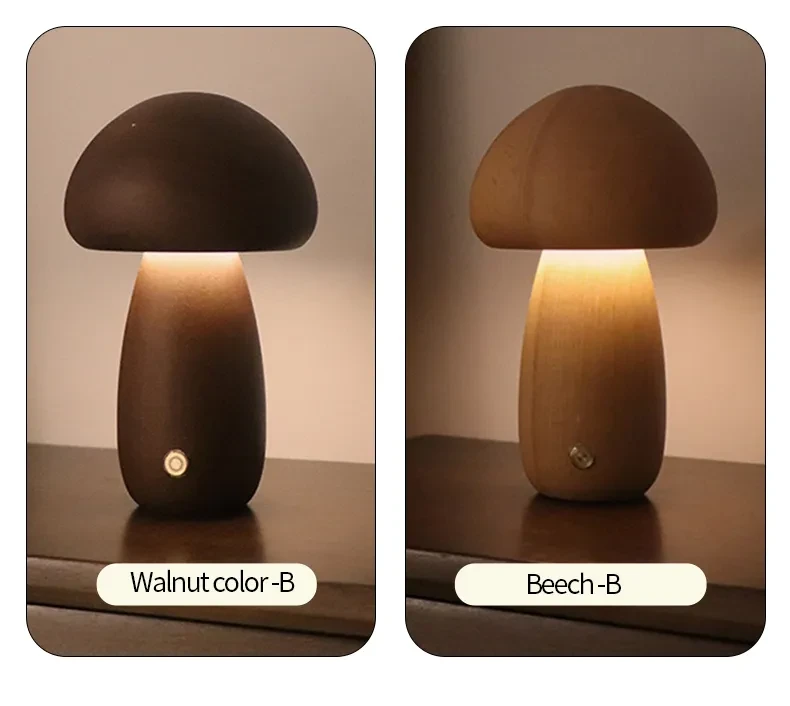 Luz nocturna LED de madera con forma de hongo INS