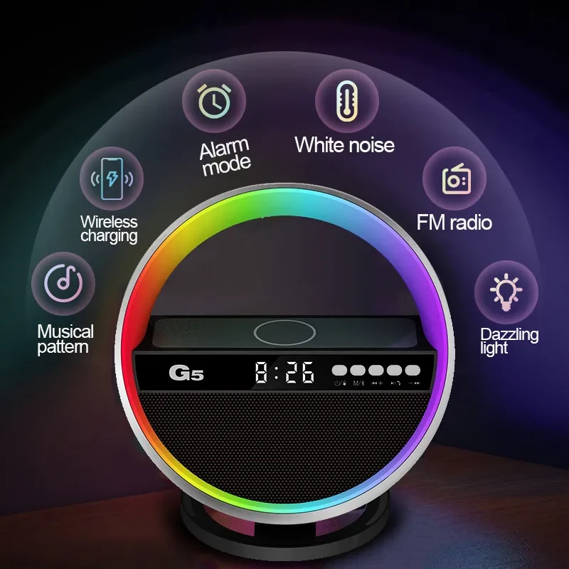 Luz nocturna RGB, cargador inalámbrico y altavoz Bluetooth