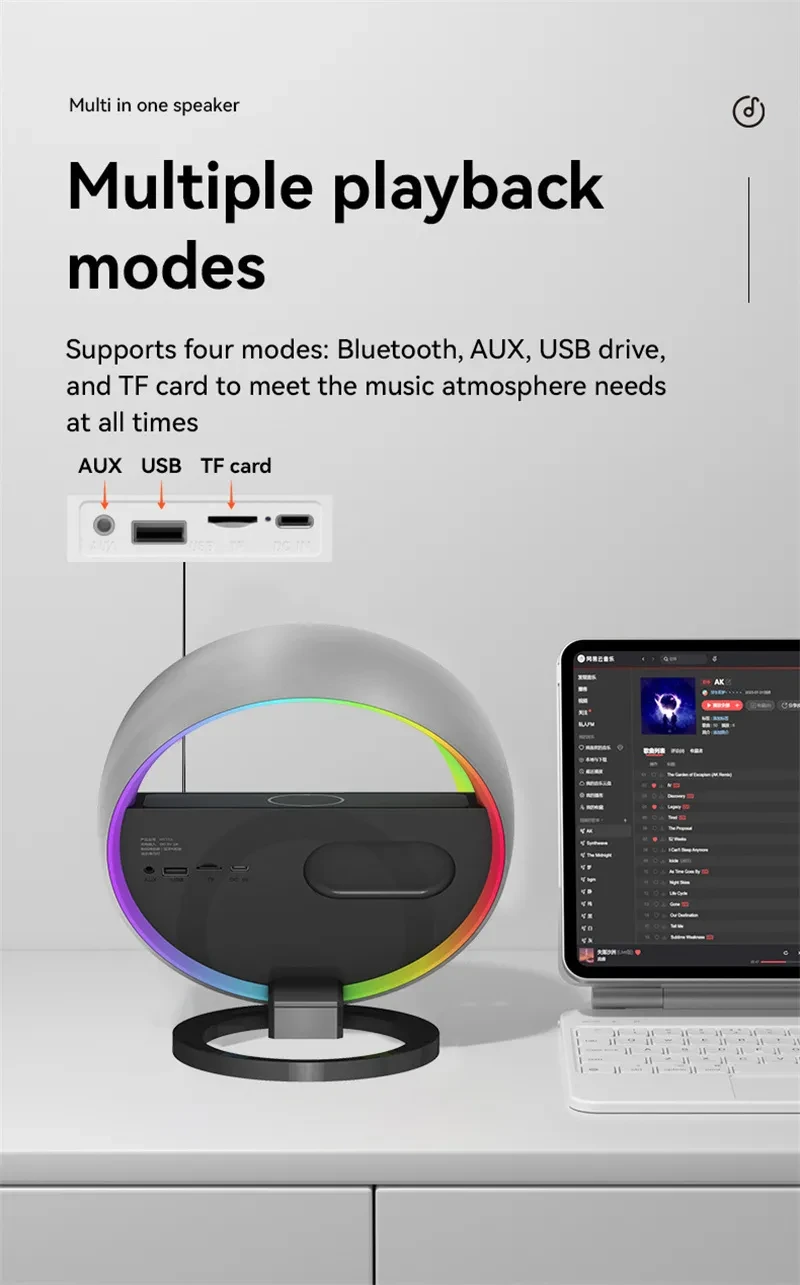 Luz nocturna RGB, cargador inalámbrico y altavoz Bluetooth