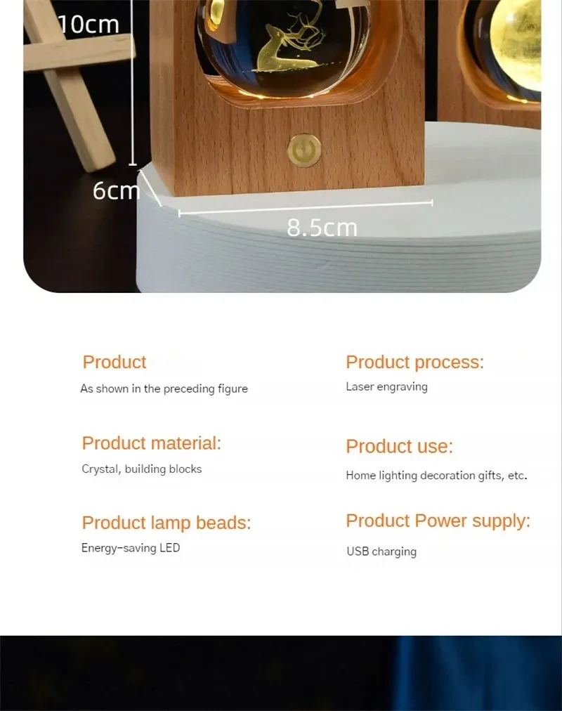 Luz nocturna láser 3D con bola de cristal de haya