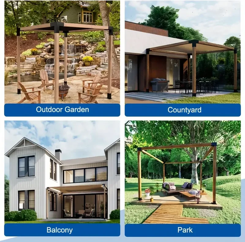Kit de pérgola, soportes de pérgola en ángulo recto de 3 vías, kit de soporte elevado de madera de 4 piezas con tornillos para madera de 4x4 (medidas reales: 8,89x8,89 cm), kit de base de poste de bricolaje de Woodworks, kit de herrajes para pérgola de ex