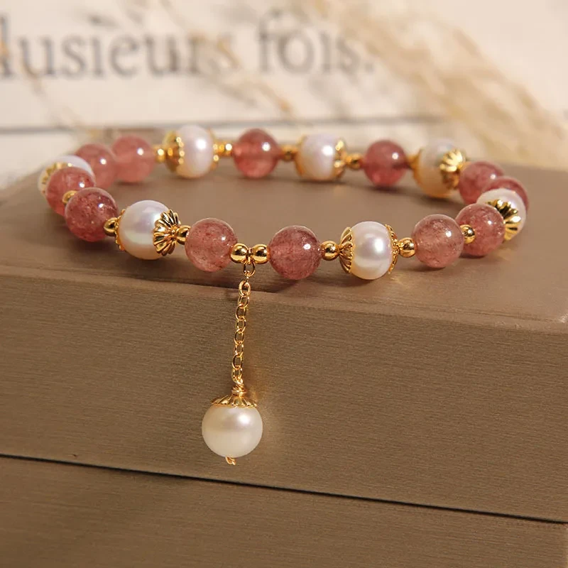 Pulsera de cuarzo fresa natural para mujer