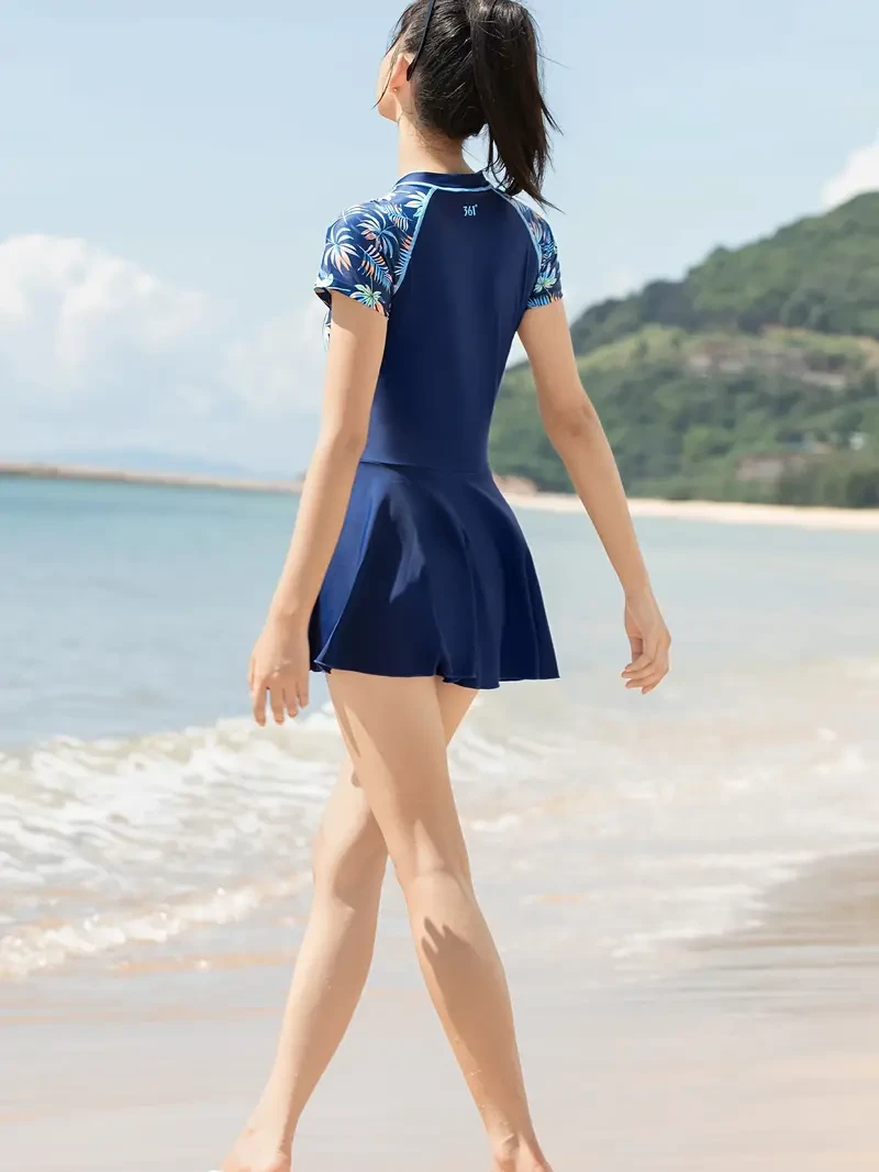 Traje de baño de una pieza para mujer con relleno extraíble, diseño con falda, alta elasticidad, tejido de secado rápido, ideal para playa y vacaciones, estilo deportivo.