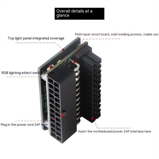 Chasis, placa base, fuente de alimentación ATX, 24 pines, codo de dirección de 90 grados, accesorios de funcionamiento