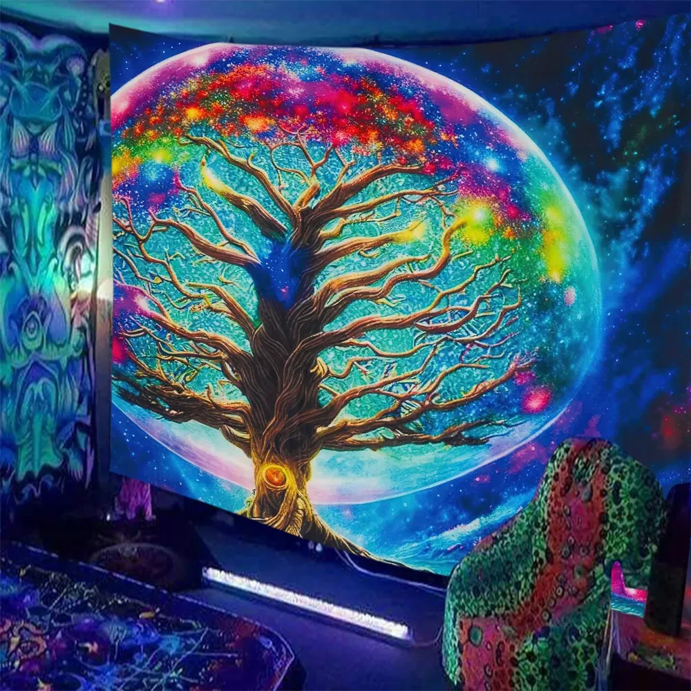 Tapiz fluorescente con estampado de calavera para decoración del hogar