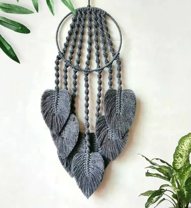 Tapiz de hojas tejidas creativo para decoración de pared