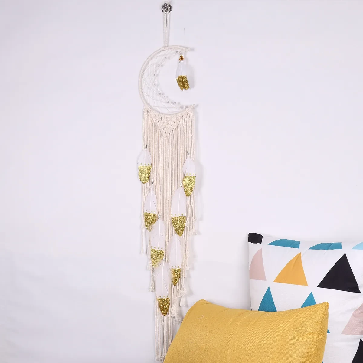 Atrapasueños en forma de media luna dorado para decoración del hogar