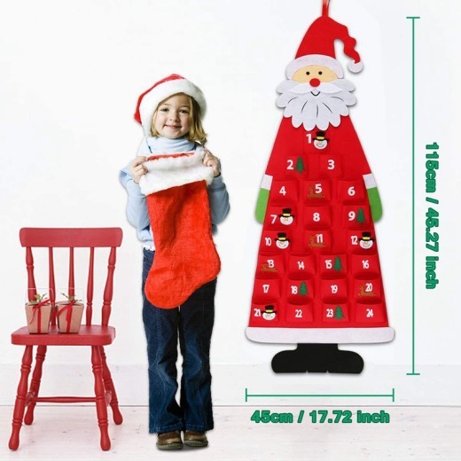 Calendario de Adviento de Tela con Colgante Navideño, Adornos de Fieltro de Papá Noel, Calendarios de Adviento DIY, Decoración Navideña
