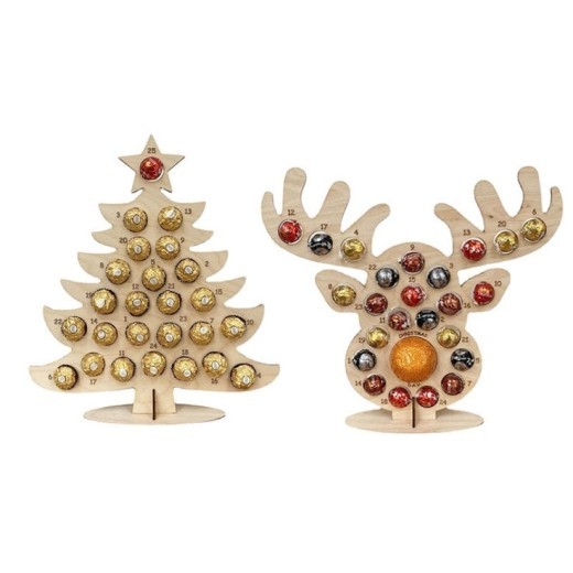 Calendario de Adviento de madera con marco para chocolates y fiestas navideñas