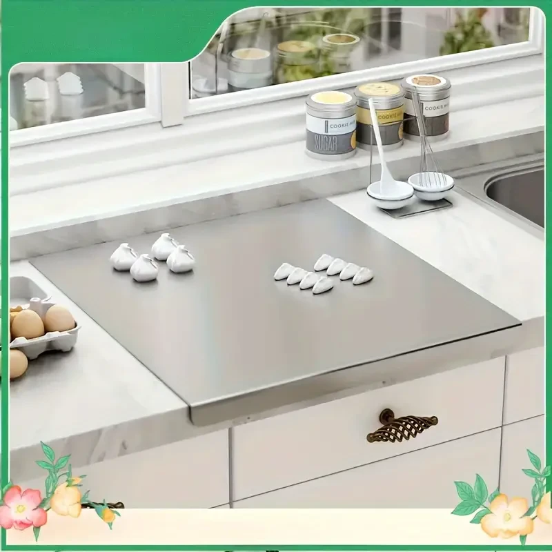 Faridabio - Bloque de cortar de acero inoxidable para cocina (1 pieza), antimoho, sin carga, superficie resistente para preparación de alimentos, encimera de carnicero, 1 cm de grosor