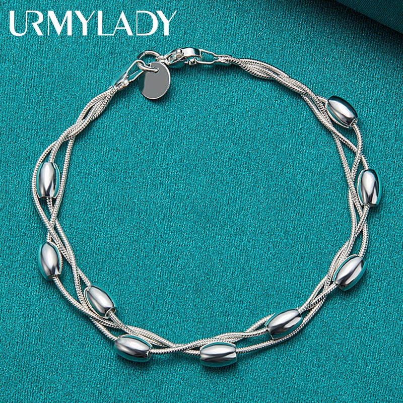 Pulsera de cuentas de plata de ley 925 con cadena de moda para mujer