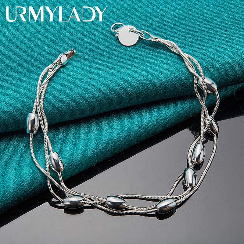 Pulsera de cuentas de plata de ley 925 con cadena de moda para mujer