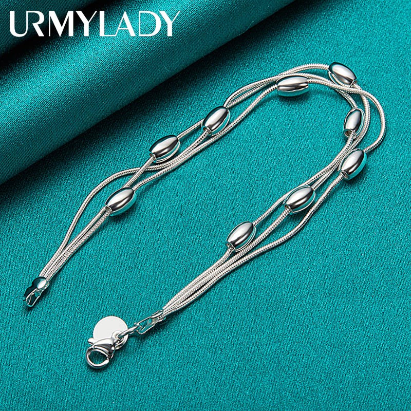 Pulsera de cuentas de plata de ley 925 con cadena de moda para mujer