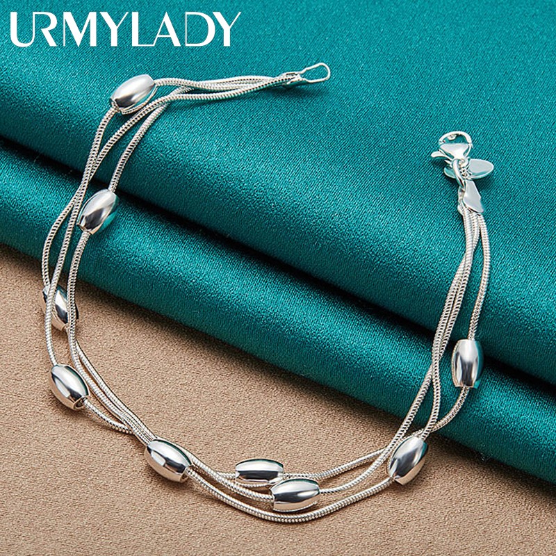 Pulsera de cuentas de plata de ley 925 con cadena de moda para mujer