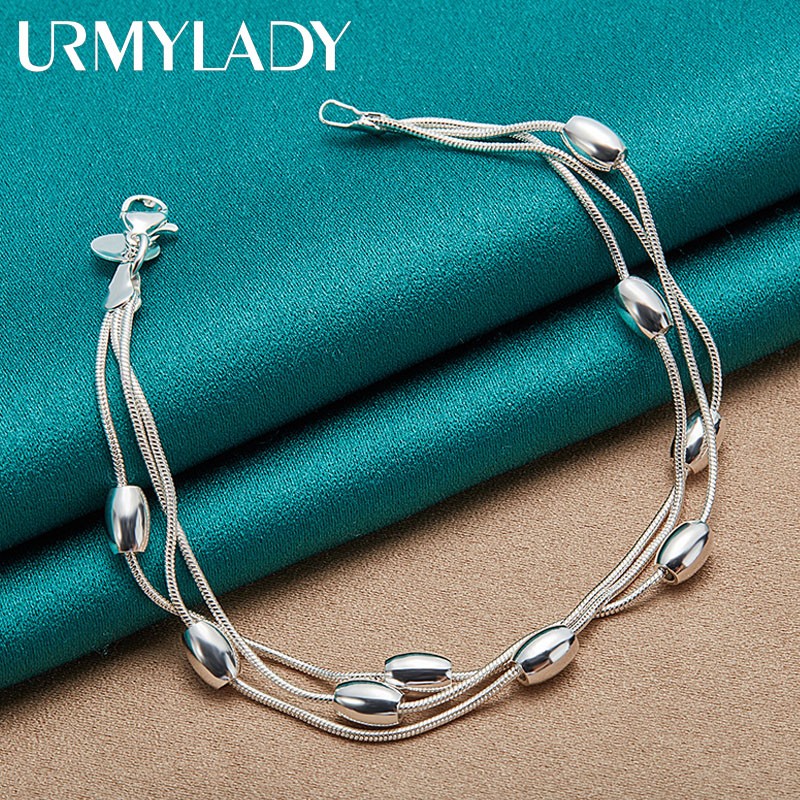 Pulsera de cuentas de plata de ley 925 con cadena de moda para mujer