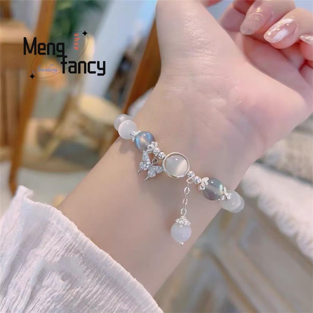 Pulsera de mariposa de ojo de gato natural, elegante joyería personalizada para mujeres y niñas.