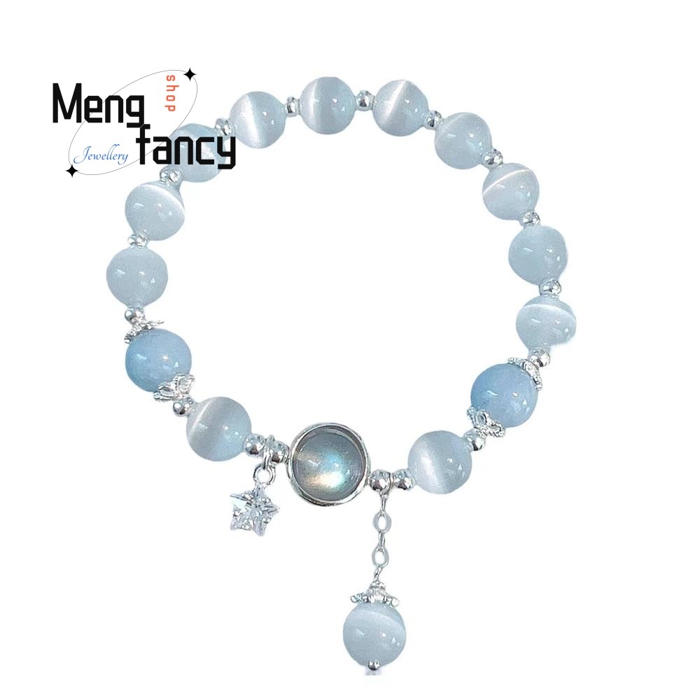Pulsera de mariposa de ojo de gato natural, elegante joyería personalizada para mujeres y niñas.