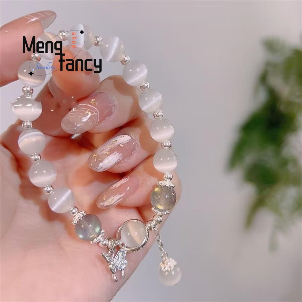 Pulsera de mariposa de ojo de gato natural, elegante joyería personalizada para mujeres y niñas.