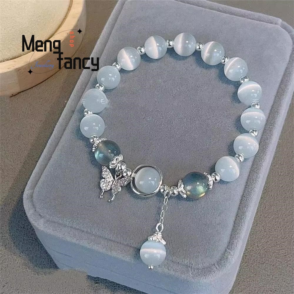 Pulsera de mariposa de ojo de gato natural, elegante joyería personalizada para mujeres y niñas.