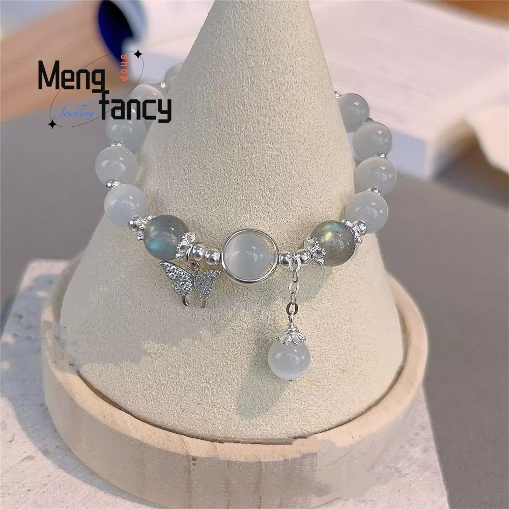 Pulsera de mariposa de ojo de gato natural, elegante joyería personalizada para mujeres y niñas.