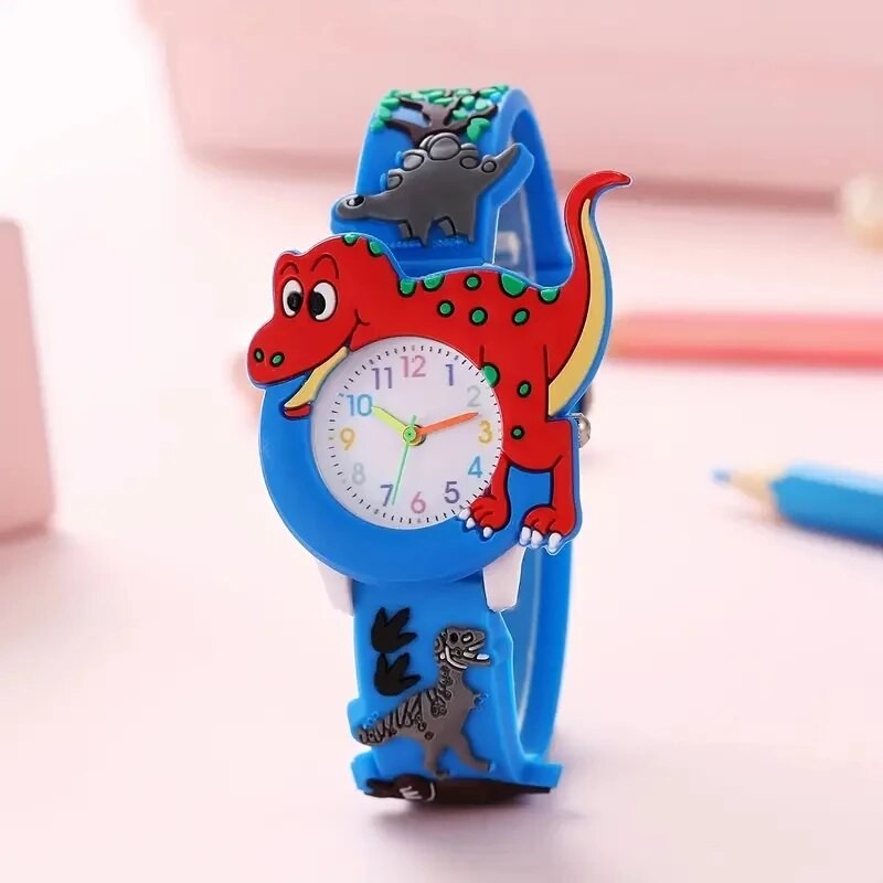 Reloj de cuarzo con diseño de dinosaurio 3D para niños y estudiantes de silicona con dibujos animados