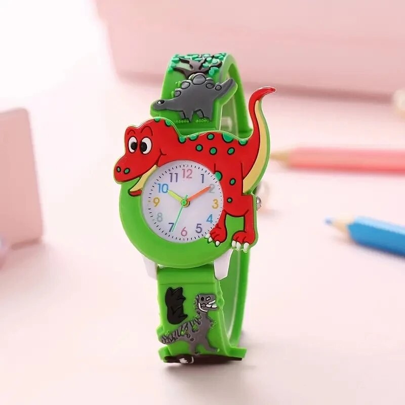 Reloj de cuarzo con diseño de dinosaurio 3D para niños y estudiantes de silicona con dibujos animados
