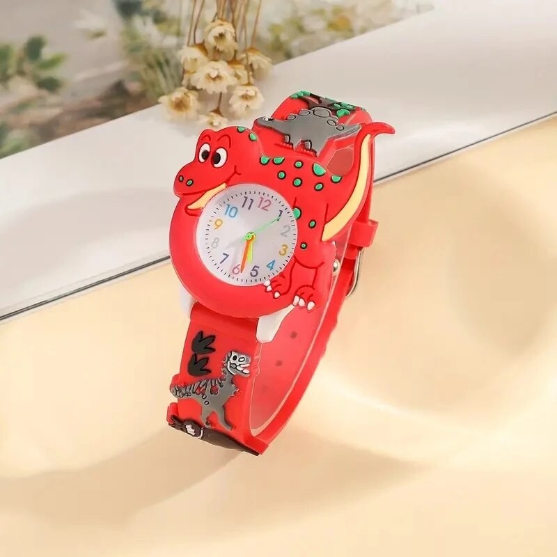 Reloj de cuarzo con diseño de dinosaurio 3D para niños y estudiantes de silicona con dibujos animados