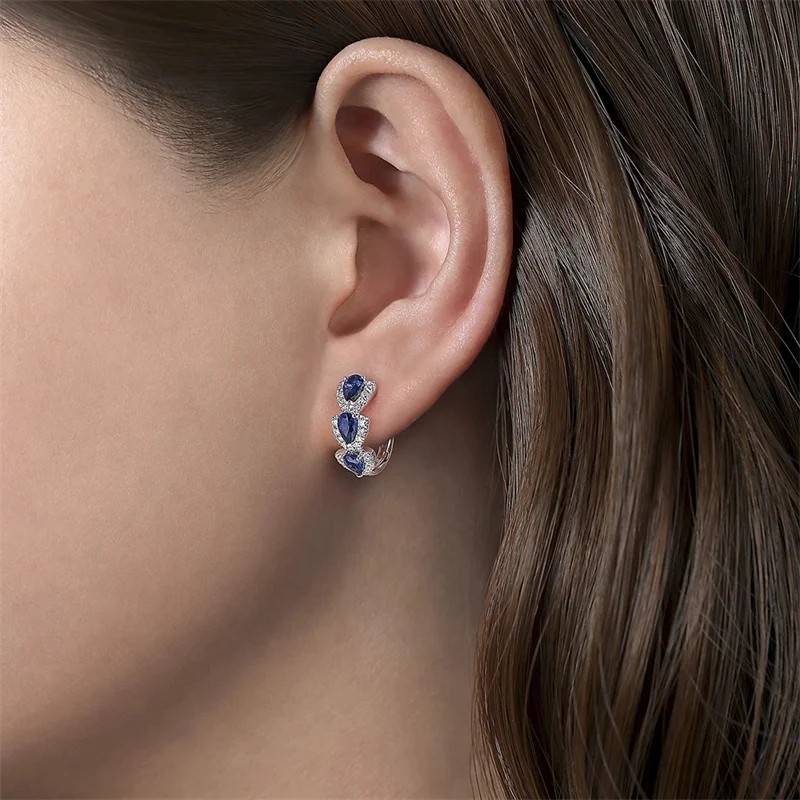 Pendientes de aro Huitan de lujo con circonita azul, elegantes joyas para bodas y fiestas para mujer