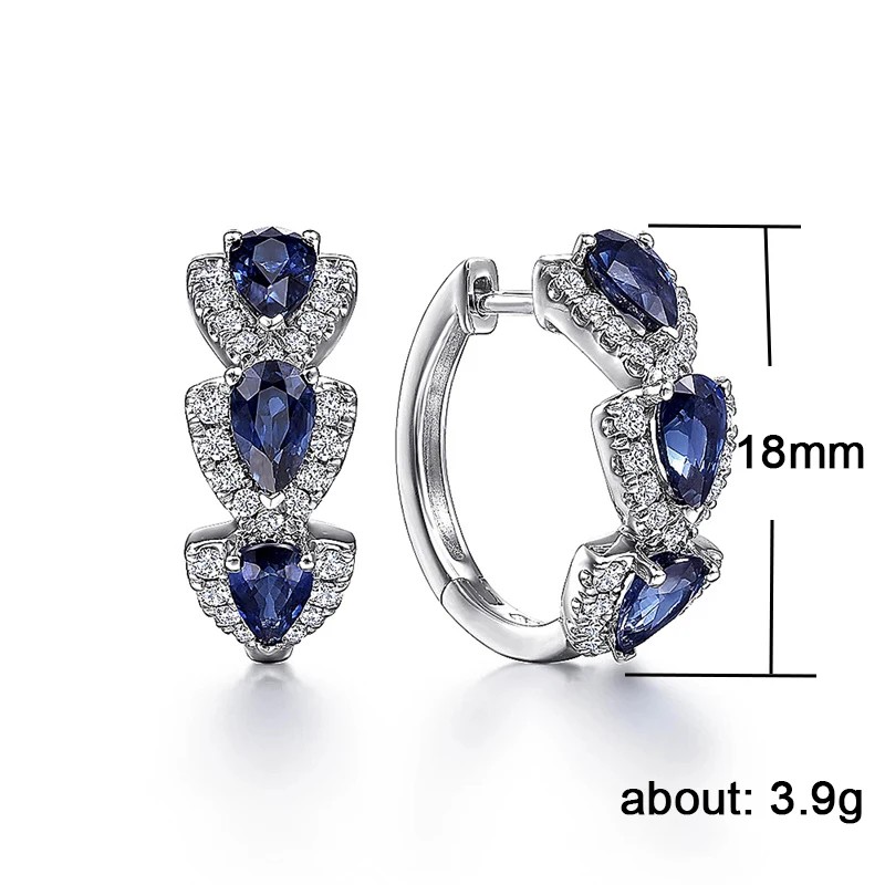 Pendientes de aro Huitan de lujo con circonita azul, elegantes joyas para bodas y fiestas para mujer