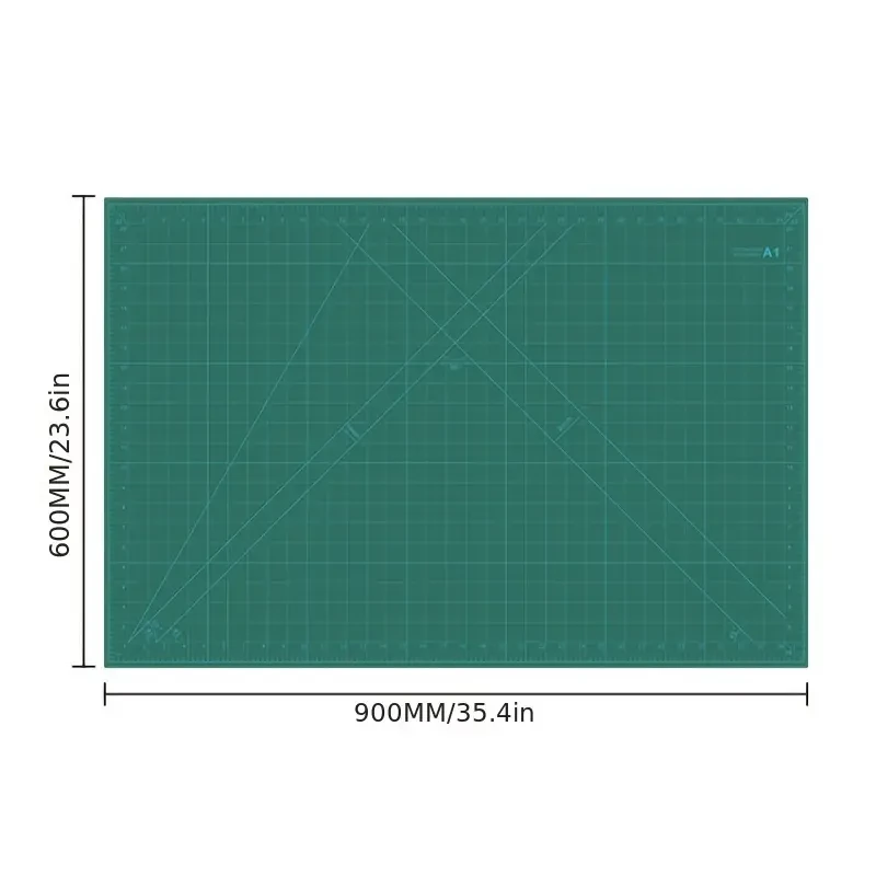 Tapete de corte verde A1 con escala - PVC seguro para la vista, almohadilla de grabado impermeable para manualidades y material de oficina