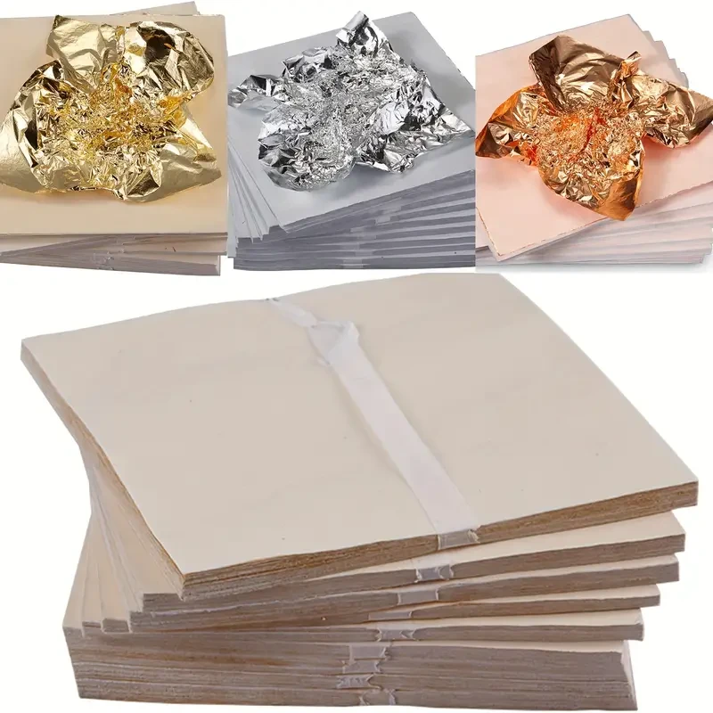 100 hojas de papel de aluminio dorado para manualidades artísticas de 14 x 14 cm