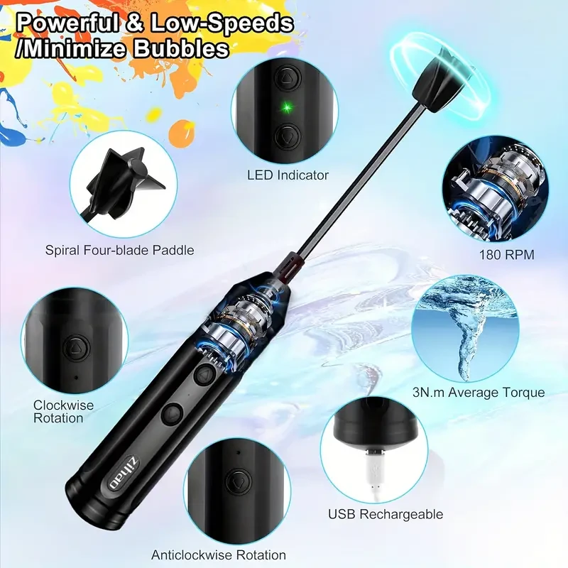 Mezclador de resina recargable por USB: agitador avanzado de resina epoxi con diseño portátil, indicador LED para manualidades, herramienta para mezclar resina y moldear, ahorra tiempo de muñeca (incluye 1 paleta)