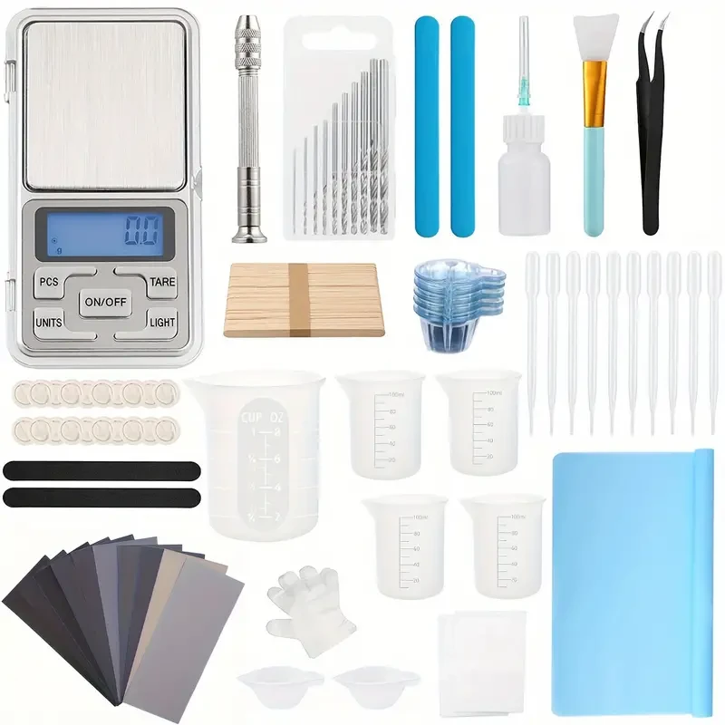 Kit de inicio para fundición de resina de 179 piezas, completo juego de herramientas epoxi con láminas de silicona