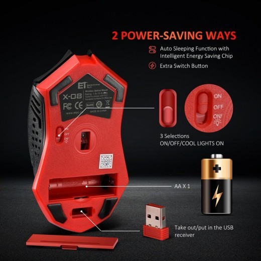 Ratón inalámbrico luminoso y silencioso de bajo consumo