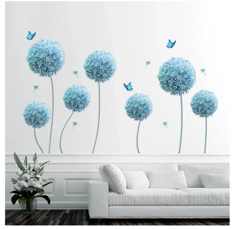 Pegatinas de pared autoadhesivas creativas de flores azules 3D para el hogar