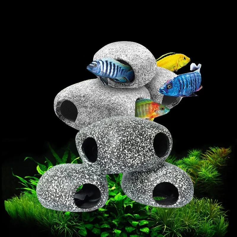 Decoraciones de piedra para acuarios, estanques y criaderos de camarones de cerámica.
