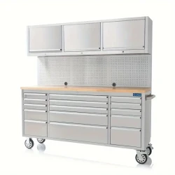 Banco de trabajo de acero inoxidable de 182,88 cm con 18 cajones, caja de herramientas, armario para herramientas