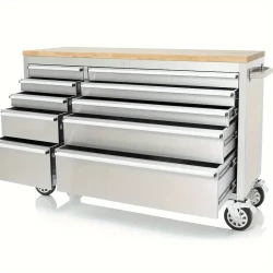 Banco de trabajo de acero inoxidable de 139,7 cm con 10 cajones, caja de herramientas, armario para herramientas