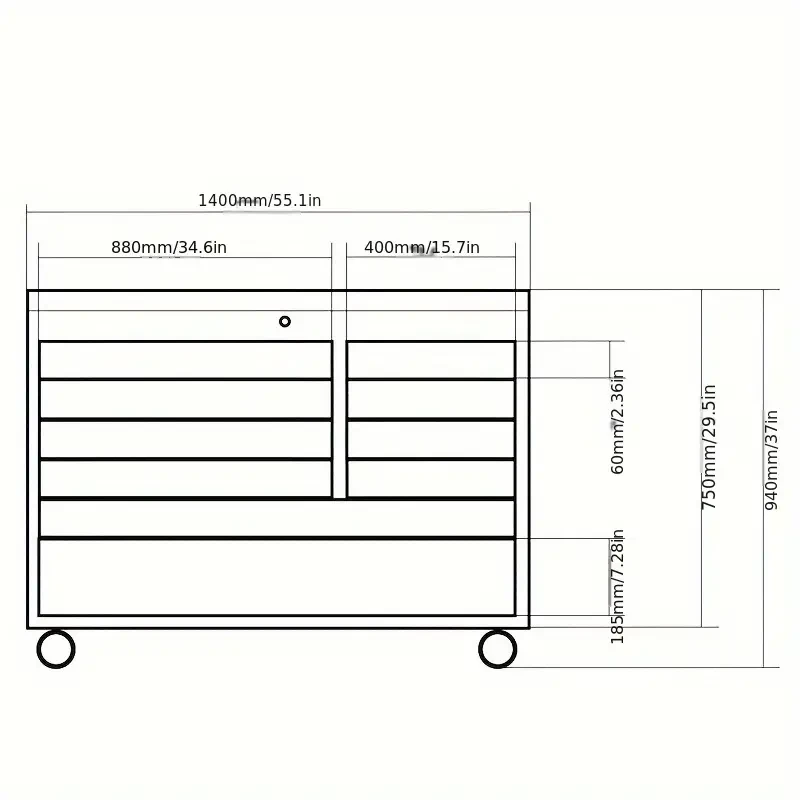 Banco de trabajo de acero inoxidable de 139,7 cm con 10 cajones, caja de herramientas, armario para herramientas