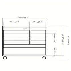 Banco de trabajo de acero inoxidable de 139,7 cm con 10 cajones, caja de herramientas, armario para herramientas