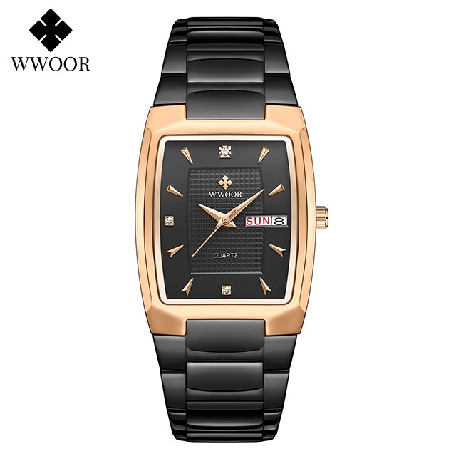 Reloj de pulsera WWOOR 2024 para hombre, de lujo, de acero inoxidable dorado y cuarzo.