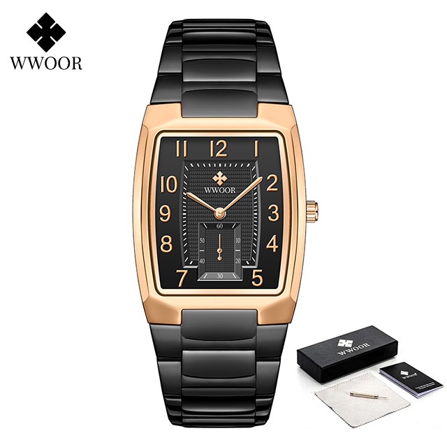 Reloj de pulsera WWOOR 2024 para hombre, de lujo, de acero inoxidable dorado y cuarzo.