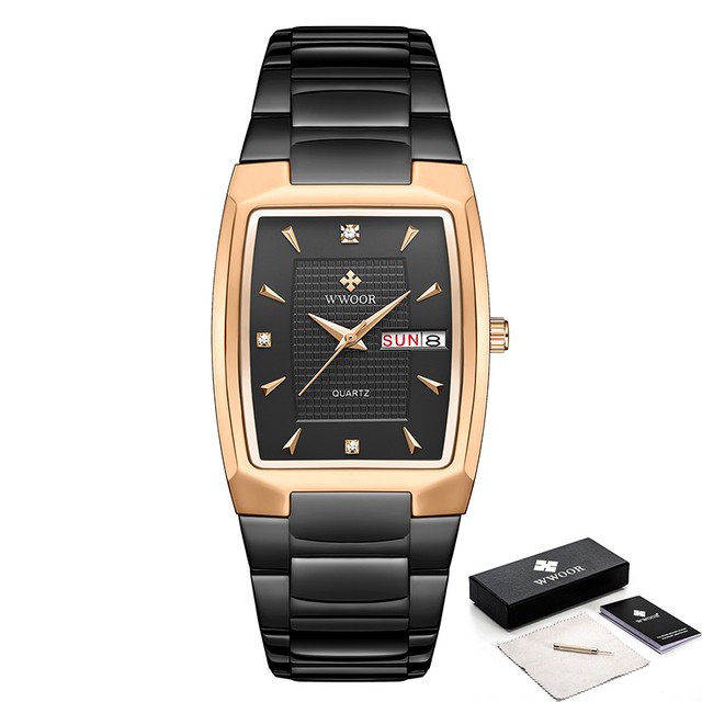 Reloj de pulsera WWOOR 2024 para hombre, de lujo, de acero inoxidable dorado y cuarzo.