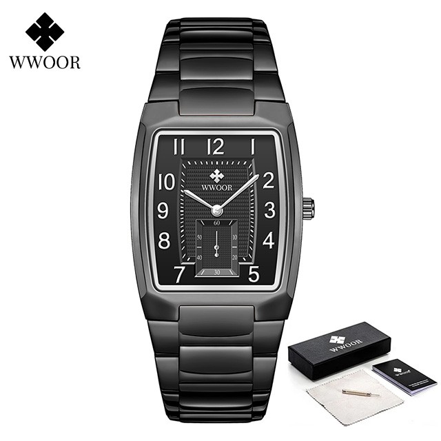 Reloj de pulsera WWOOR 2024 para hombre, de lujo, de acero inoxidable dorado y cuarzo.