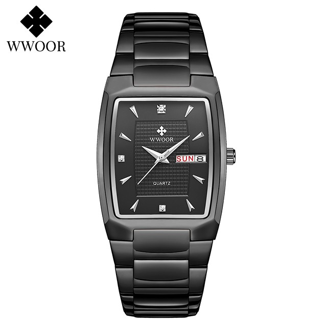 Reloj de pulsera WWOOR 2024 para hombre, de lujo, de acero inoxidable dorado y cuarzo.