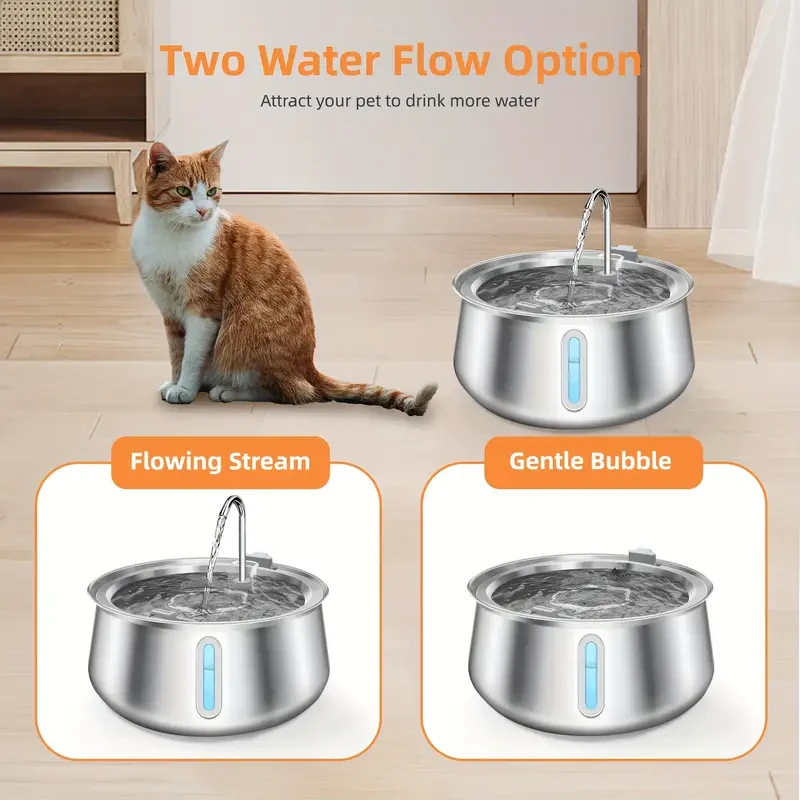Bebedero automático para gatos de 4 l, de acero inoxidable, con bomba ultrasilenciosa y enchufe USB de 5 V y 1 A.