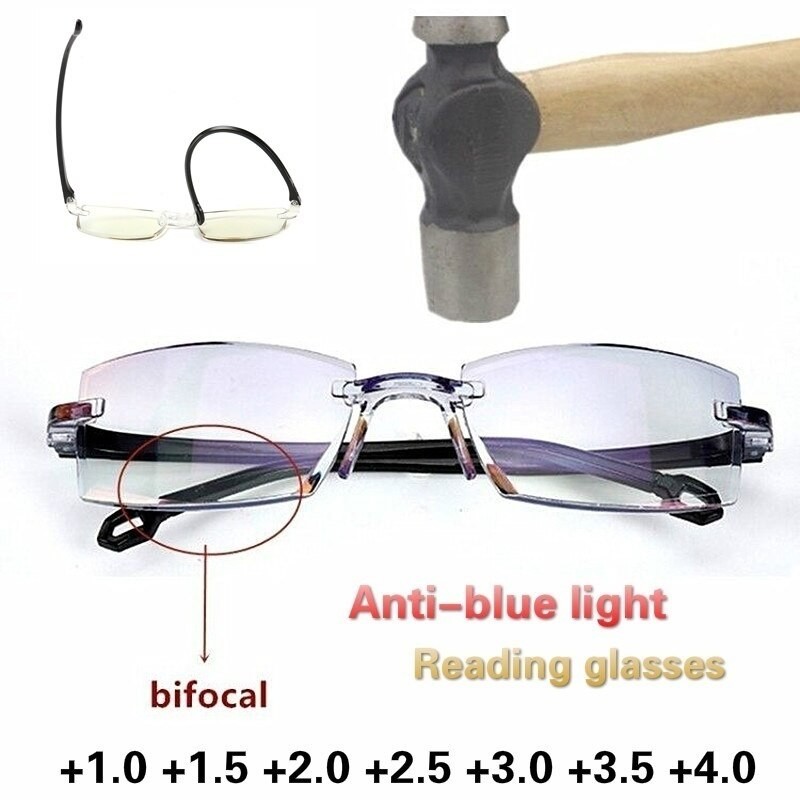 2 pares de gafas de lectura bifocales sin montura con protección contra la luz azul