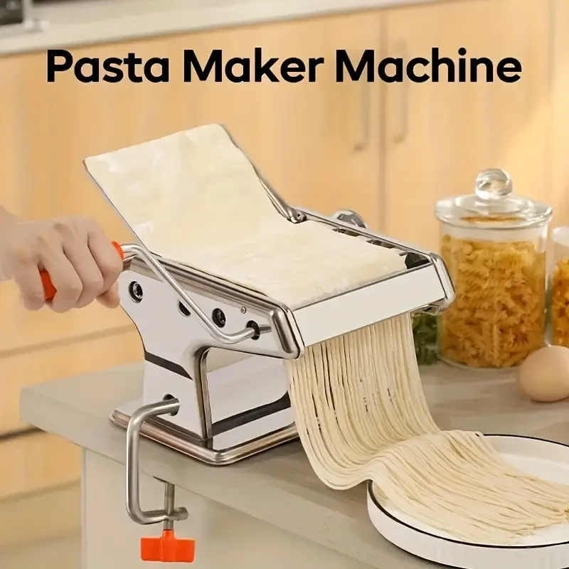 Máquina para hacer pasta, prensa manual de fideos de acero inoxidable con 6 ajustes de grosor y 2 cortadores de fideos, ideal para espaguetis, pasta, fettuccini, lasaña o dumplings caseros. Utensilios de cocina.