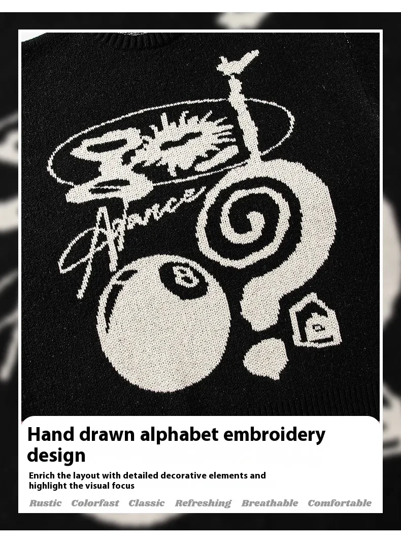 Suéter de brocado americano de felpa dibujado a mano