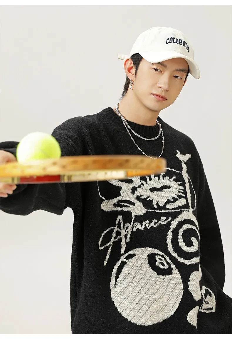 Suéter de brocado americano de felpa dibujado a mano